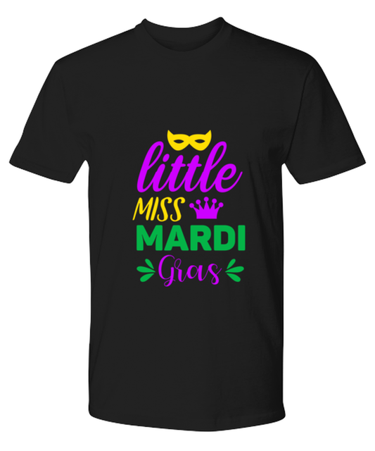 Little miss Mardi Gras, black Premium Tee. Model 60058