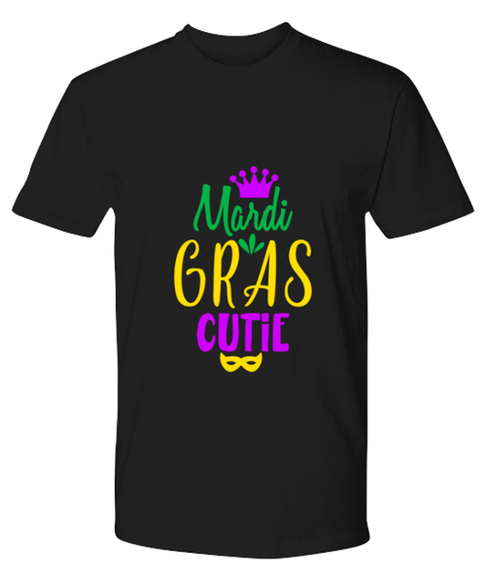 Mardi Gras Cutie, black Premium Tee. Model 60058