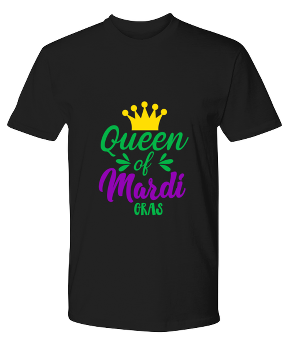 Queen of Mardi Gras, black Premium Tee. Model 60058