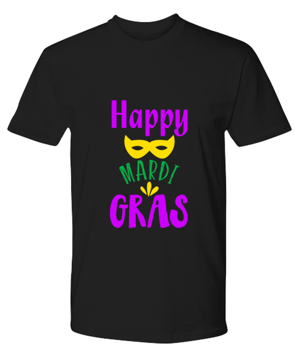 Happy Mardi Gras, black Premium Tee. Model 60058