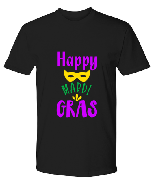 Happy Mardi Gras, black Premium Tee. Model 60058