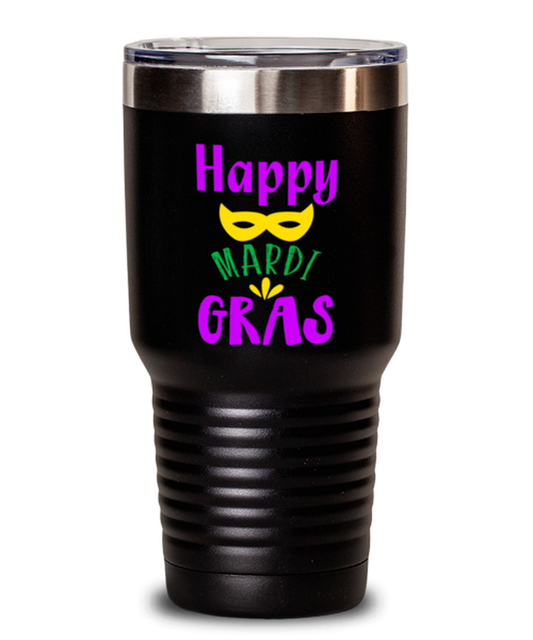Happy Mardi Gras, black Tumbler 30oz. Model 60059