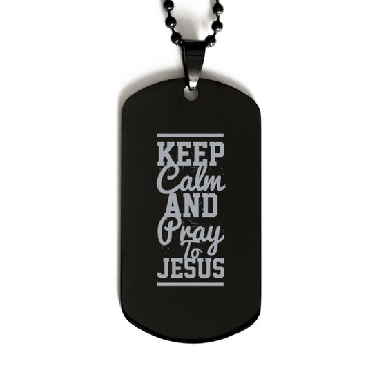 Keep Calm and Pray to Jesus,  Black Dog Tag Bracelet. Model 60060