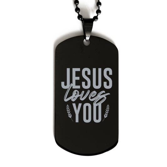 Jesus Loves You,  Black Dog Tag Bracelet. Model 60060