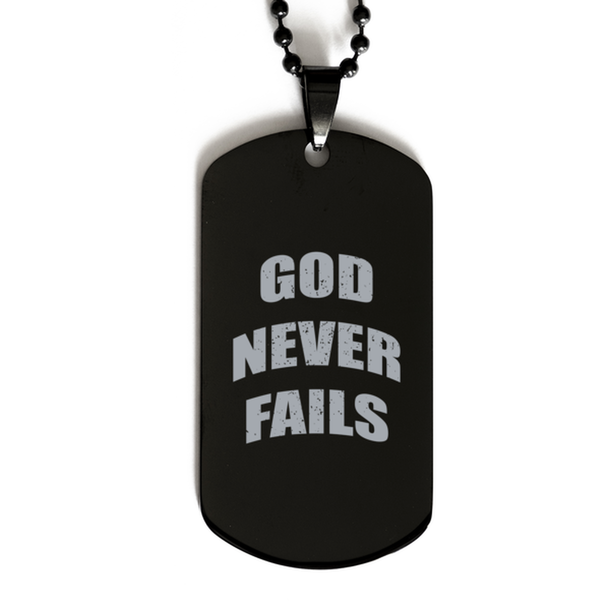 God Never Fails,  Black Dog Tag Bracelet. Model 60060