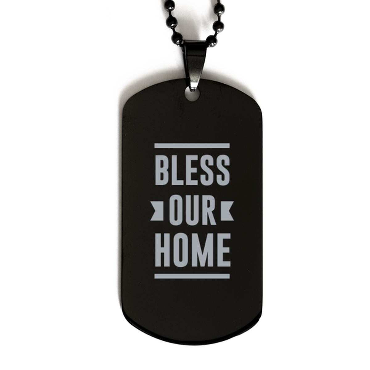 Bless Our Home,  Black Dog Tag Bracelet. Model 60060