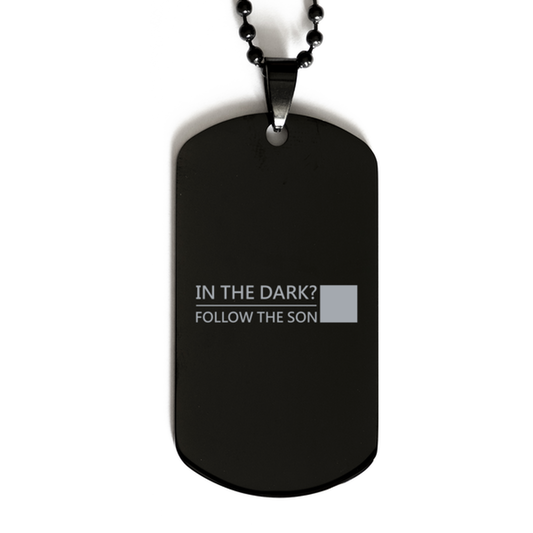 in the Dark, Follow the Son,  Black Dog Tag Bracelet. Model 60060