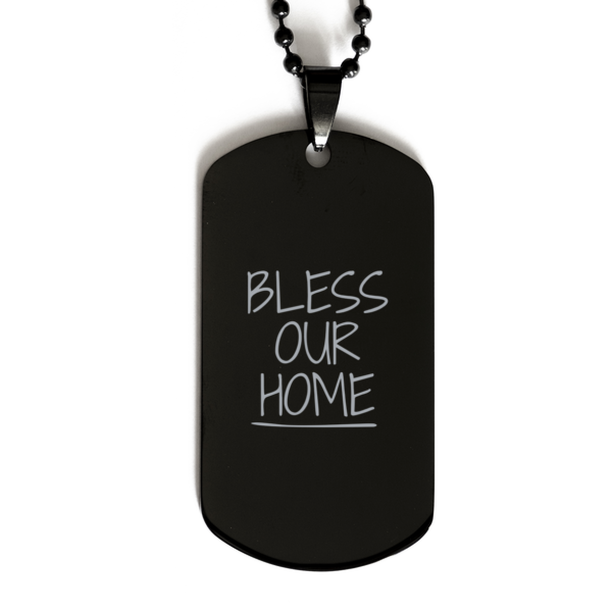 Bless Our Home,  Black Dog Tag Bracelet. Model 60060