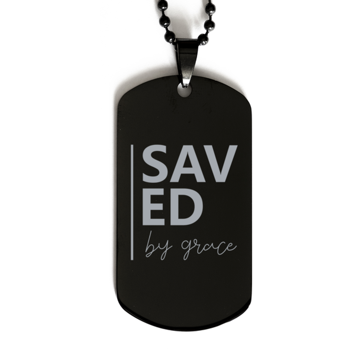 Saved by Grace,  Black Dog Tag Bracelet. Model 60060