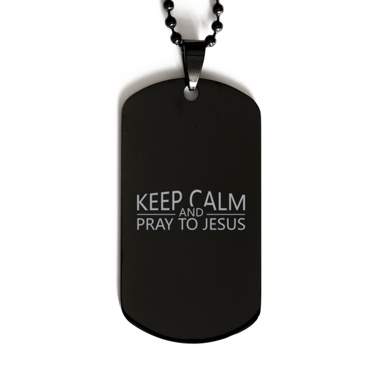 Keep Calm and Pray to Jesus,  Black Dog Tag Bracelet. Model 60060