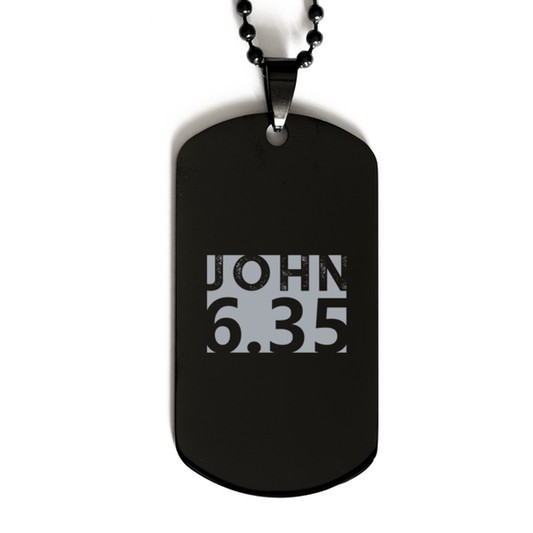 John 6:35,  Black Dog Tag Bracelet. Model 60060