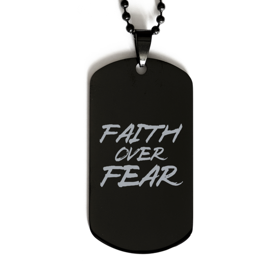 Faith Over Fear 3,  Black Dog Tag Bracelet. Model 60060