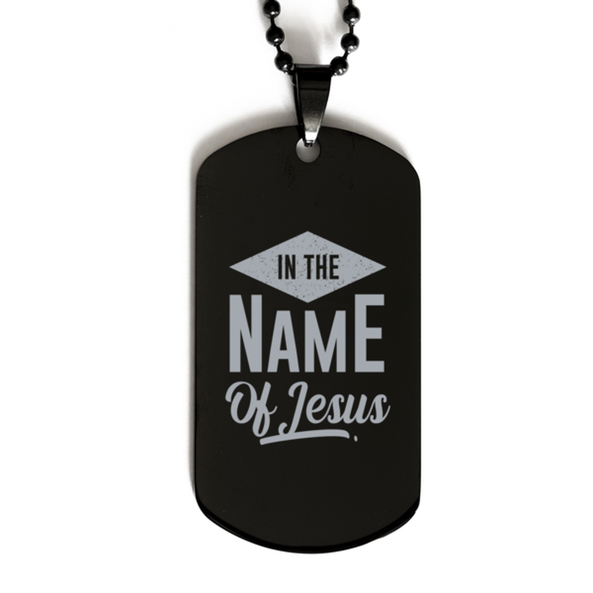 In the Name of Jesus 2,  Black Dog Tag Bracelet. Model 60060
