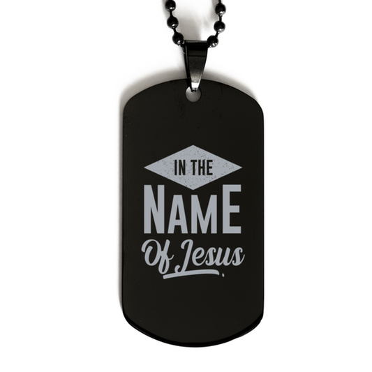 In the Name of Jesus 2,  Black Dog Tag Bracelet. Model 60060