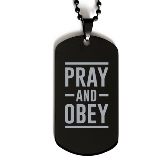 Pray and Obey 2,  Black Dog Tag Bracelet. Model 60060