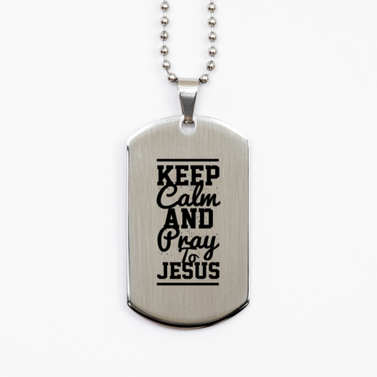 Keep Calm and Pray to Jesus,  Silver Dog Tag Bracelet. Model 60061