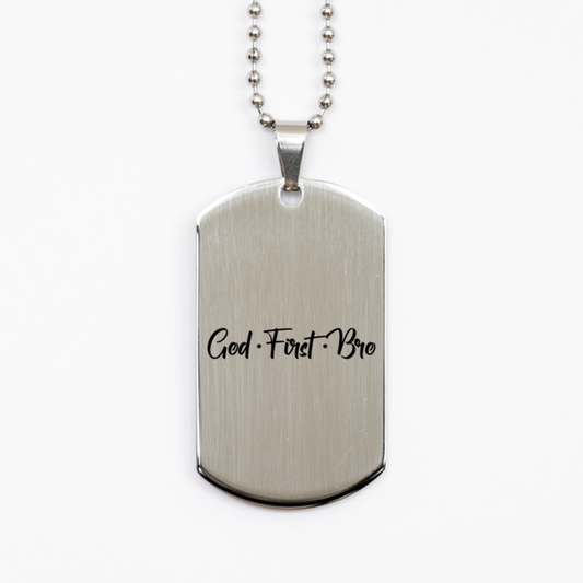 God First Bro,  Silver Dog Tag Bracelet. Model 60061