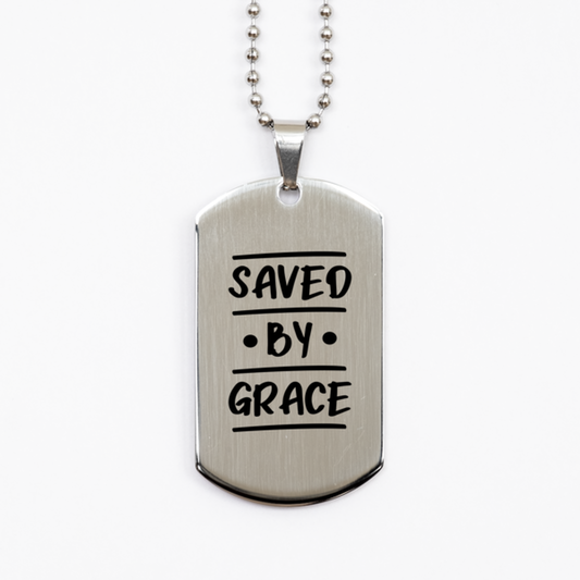 Saved by Grace,  Silver Dog Tag Bracelet. Model 60061