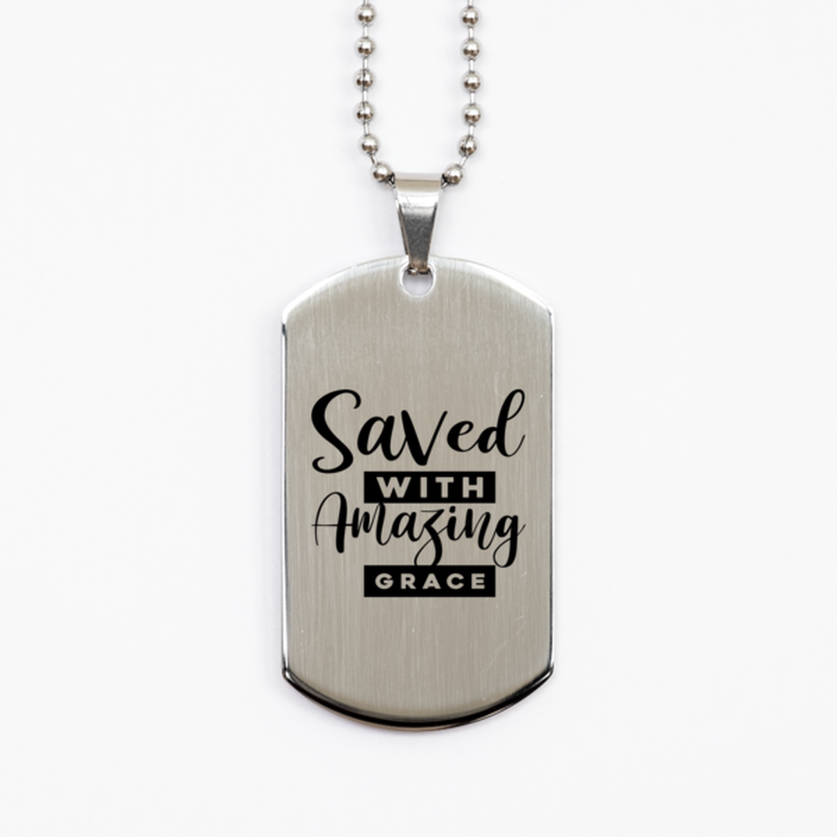 Saved With Amazing Grace,  Silver Dog Tag Bracelet. Model 60061