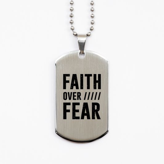 Faith Over Fear,  Silver Dog Tag Bracelet. Model 60061