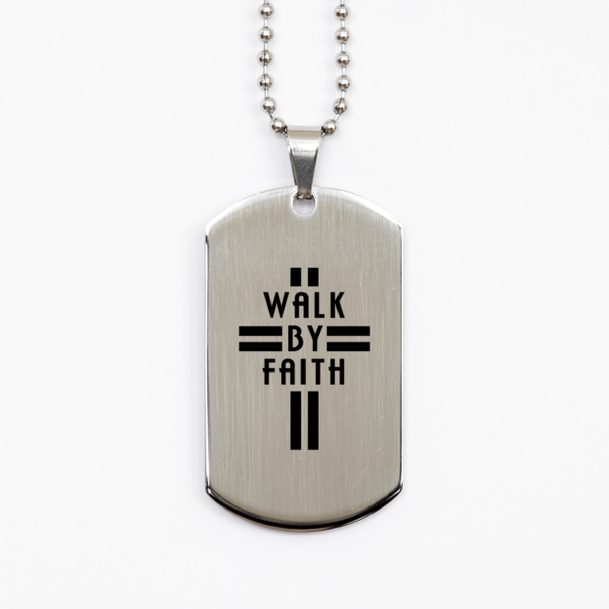 Walk by Faith,  Silver Dog Tag Bracelet. Model 60061