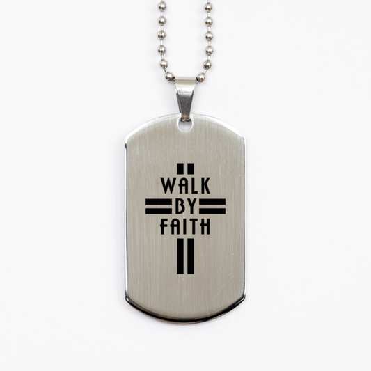 Walk by Faith,  Silver Dog Tag Bracelet. Model 60061