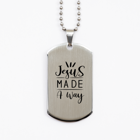 Jesus Made a Way,  Silver Dog Tag Bracelet. Model 60061