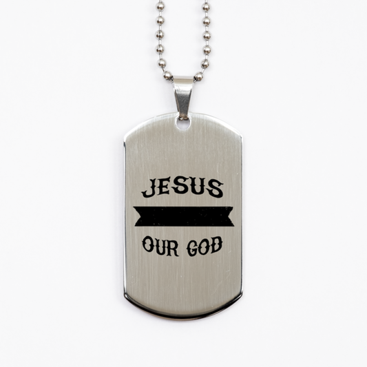 Jesus Christ Our God,  Silver Dog Tag Bracelet. Model 60061