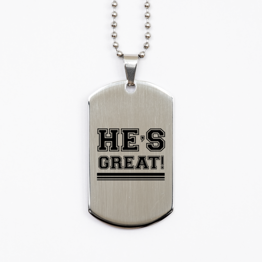He is Great,  Silver Dog Tag Bracelet. Model 60061
