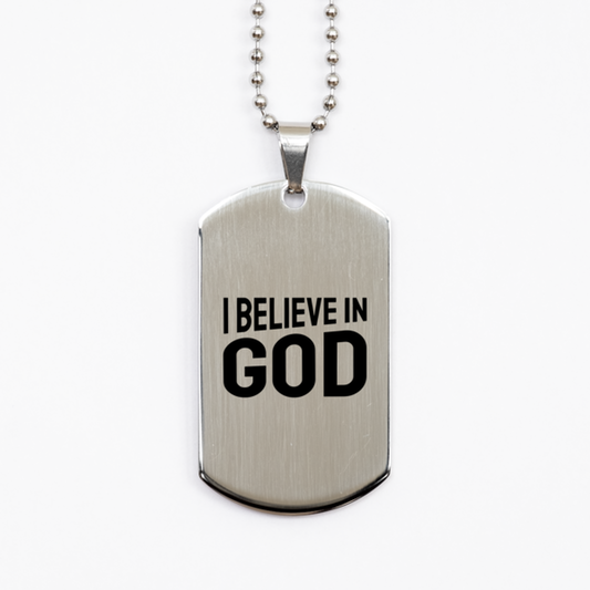 I Believe in God,  Silver Dog Tag Bracelet. Model 60061