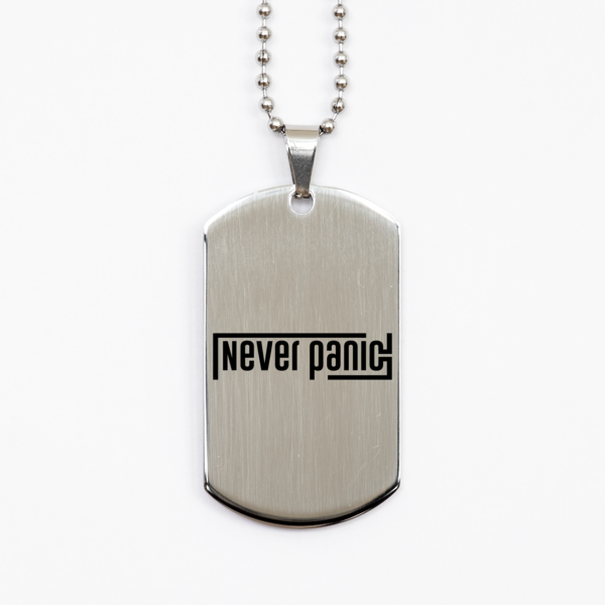 Never Panic,  Silver Dog Tag Bracelet. Model 60061