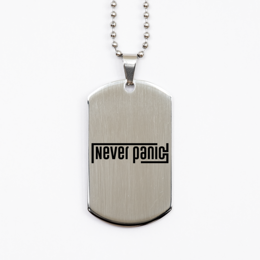 Never Panic,  Silver Dog Tag Bracelet. Model 60061