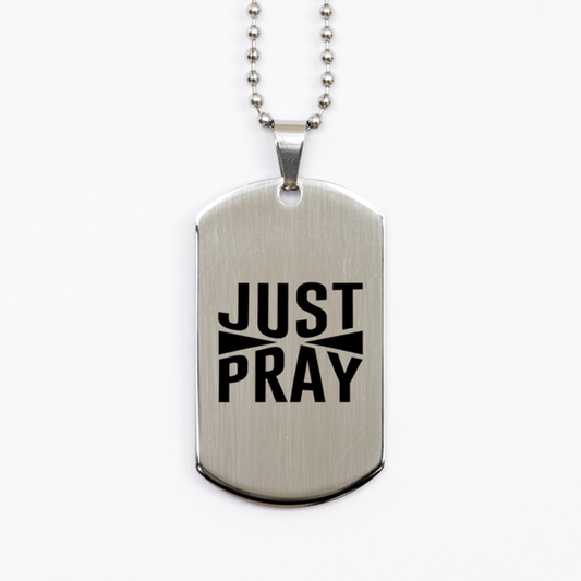 Just Pray 2,  Silver Dog Tag Bracelet. Model 60061