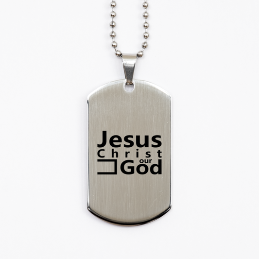 Jesus Christ Our God,  Silver Dog Tag Bracelet. Model 60061