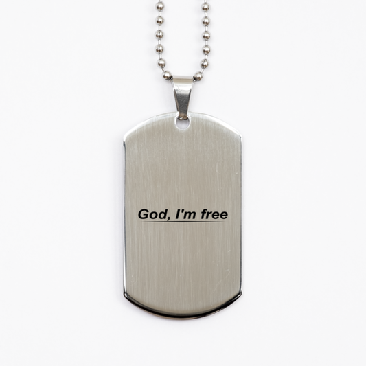 God, I'm Free,  Silver Dog Tag Bracelet. Model 60061