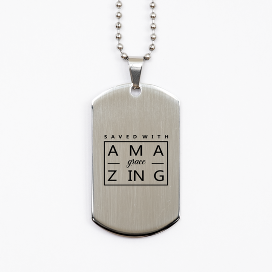 Saved by Amazing Grace,  Silver Dog Tag Bracelet. Model 60061