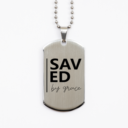 Saved by Grace,  Silver Dog Tag Bracelet. Model 60061