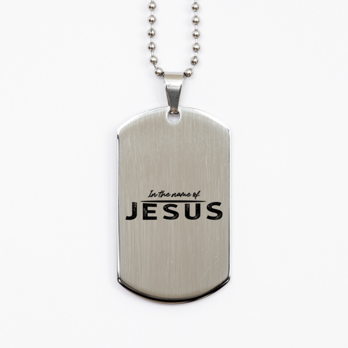 In the Name of Jesus,  Silver Dog Tag Bracelet. Model 60061