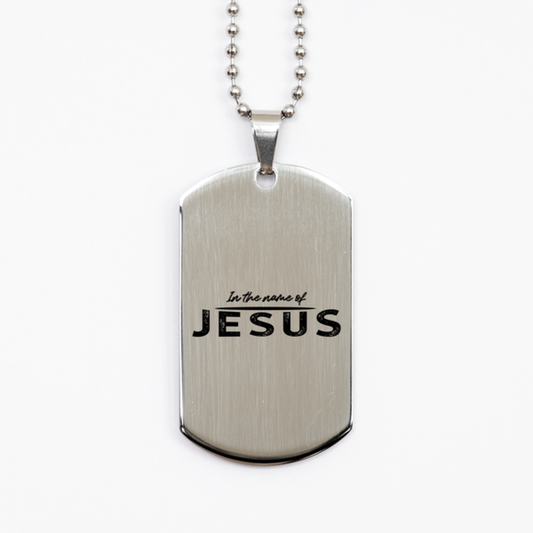 In the Name of Jesus,  Silver Dog Tag Bracelet. Model 60061