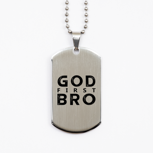 God First Bro,  Silver Dog Tag Bracelet. Model 60061