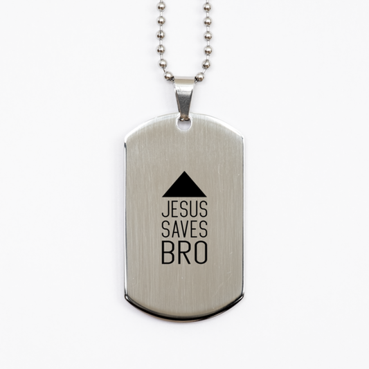 Jesus Saves Bro,  Silver Dog Tag Bracelet. Model 60061