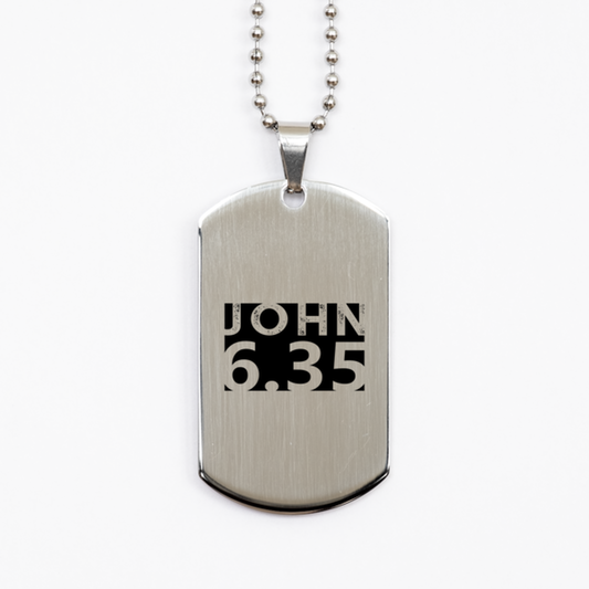 John 6:35,  Silver Dog Tag Bracelet. Model 60061