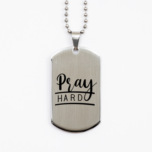 Pray Hard,  Silver Dog Tag Bracelet. Model 60061