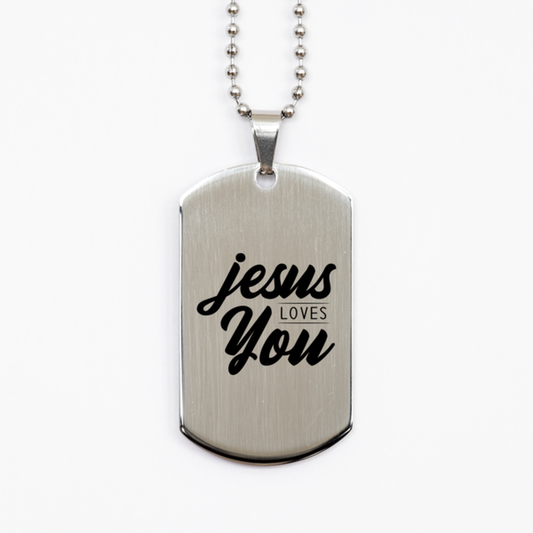 Jesus Loves You 3,  Silver Dog Tag Bracelet. Model 60061