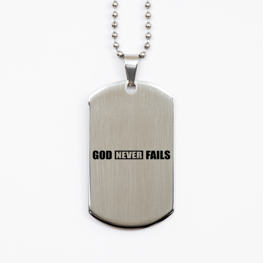 God Never Fails 3,  Silver Dog Tag Bracelet. Model 60061