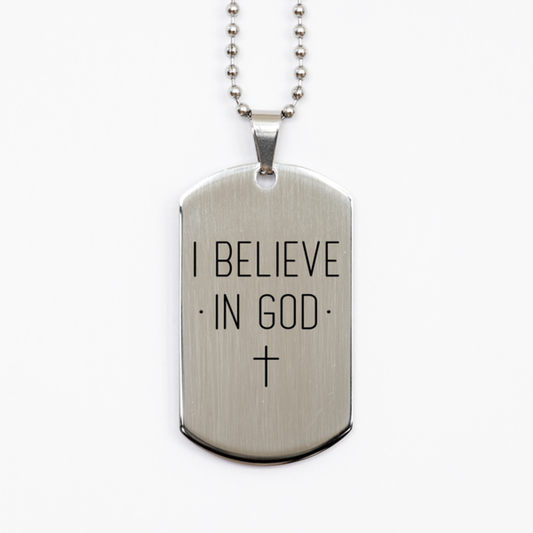 I Believe in God 2,  Silver Dog Tag Bracelet. Model 60061