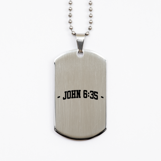 John 6:35,  Silver Dog Tag Bracelet. Model 60061