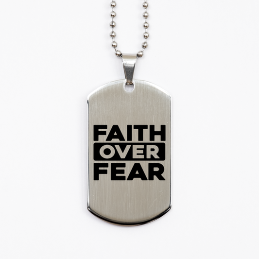 Faith Over Fear 4,  Silver Dog Tag Bracelet. Model 60061