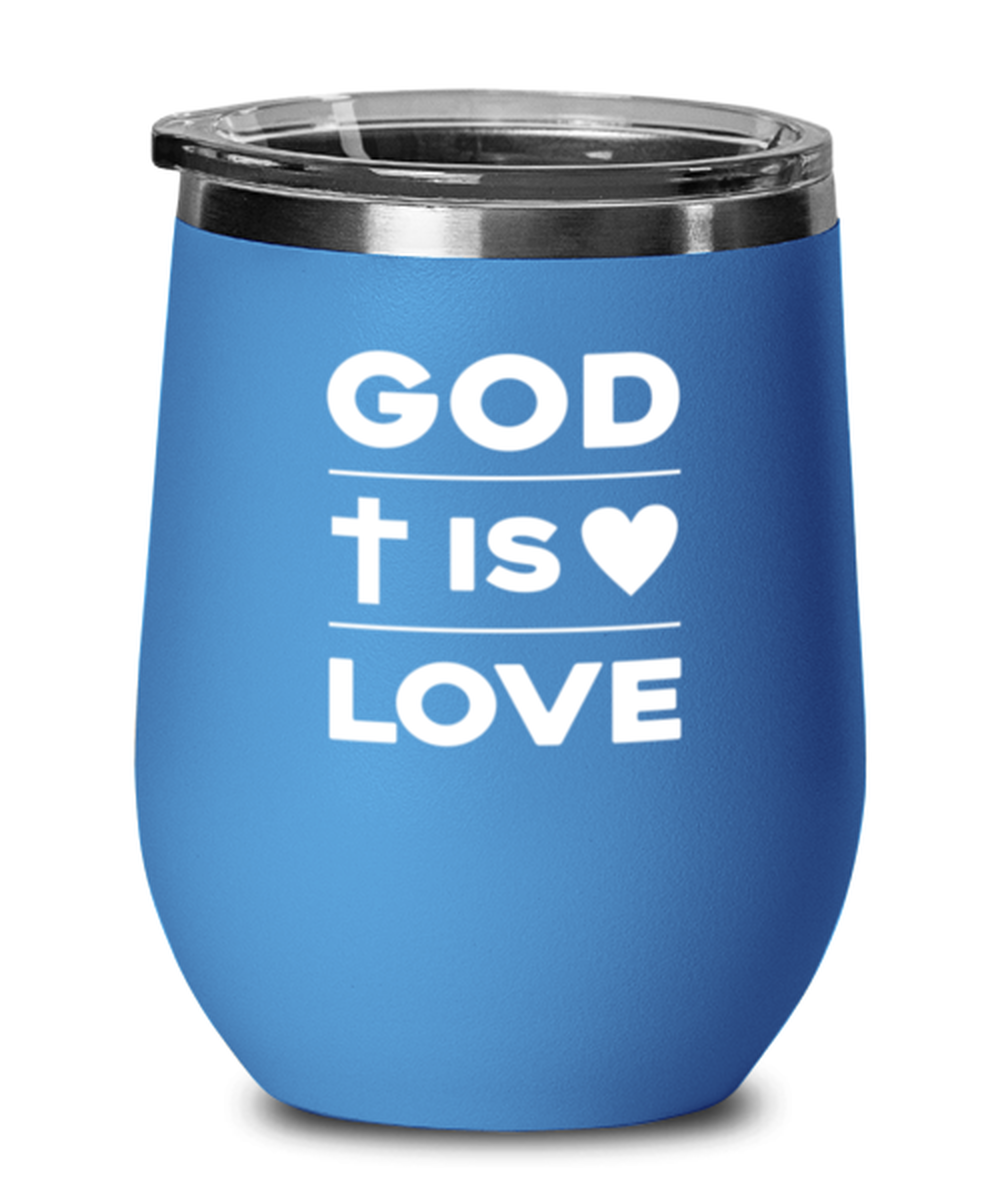 God is Love, blue drinkware metal glass. Model 60062