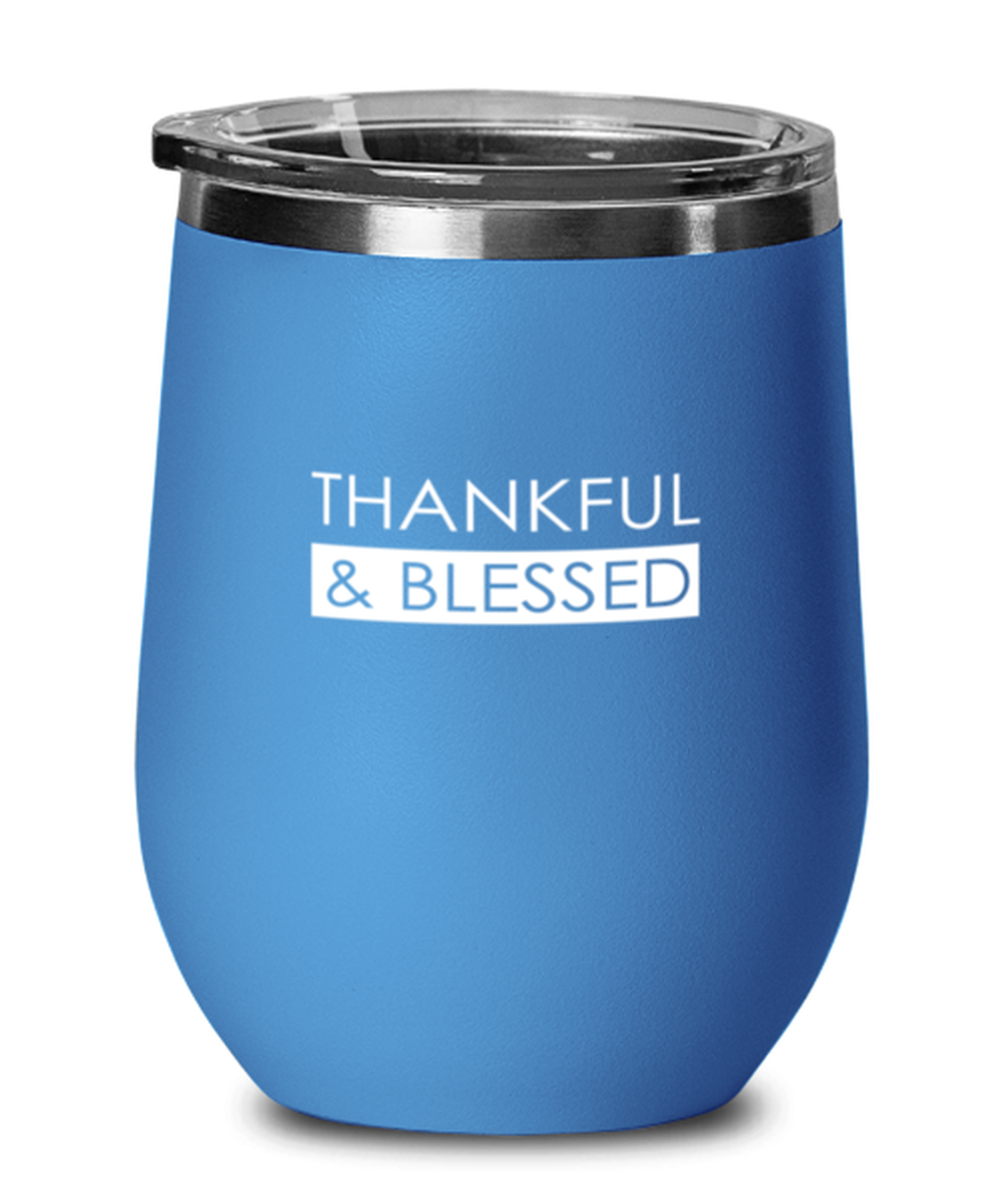 Thankful and Blessed, blue drinkware metal glass. Model 60062